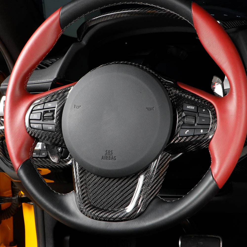 1pcs Dry Carbon Fiber Steering Wheel Panel Cover For GR Supra MK5 A90 2019+