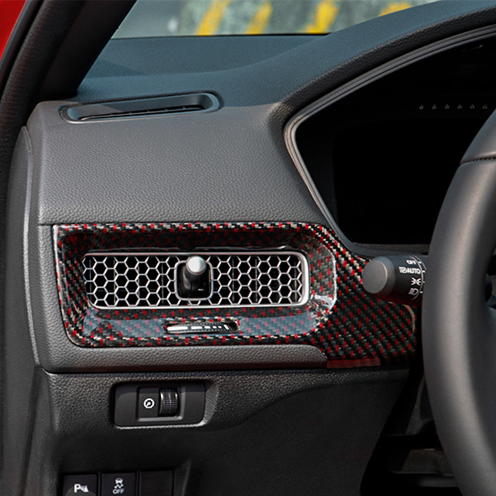 Carbon Fiber Dashboard Air Vent Wind Outlet Panel Cover for 11th Gen Civic Type R FL5 Typer Car Pilot Air Vent Outlet Cover Headlight Power Switch Panel Cover (Bright Black)