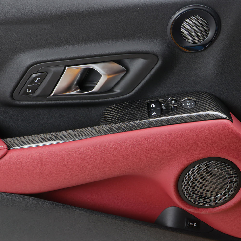 2pcs Real Carbon Fiber Window Lift Switch Panel Trim Fit For Supra MK5 A90(LHD)