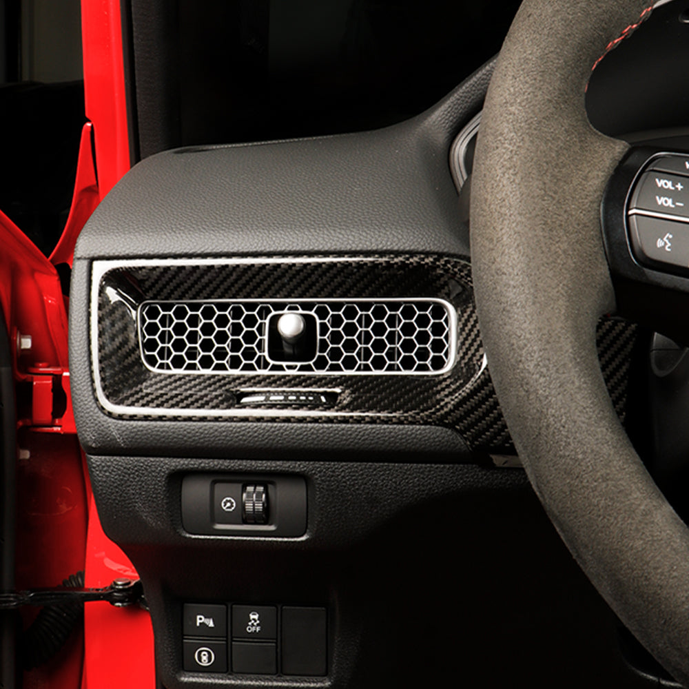 Carbon Fiber Dashboard Air Vent Wind Outlet Panel Cover for 11th Gen Civic Type R FL5 Typer Car Pilot Air Vent Outlet Cover Headlight Power Switch Panel Cover (Bright Black)