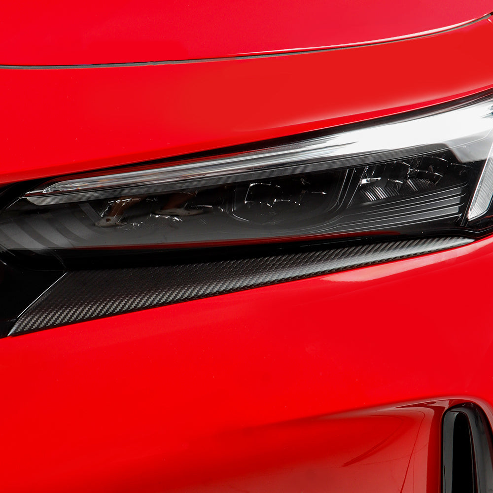 Real Carbon Fiber Front Headlight Eyebrow Cover Trim For 11th Gen Type R FL5