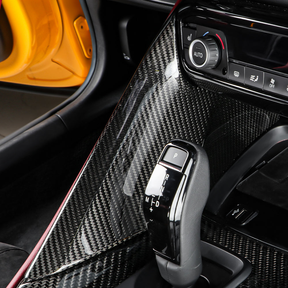 Carbon Fiber Center Console Armrest Cover Central Gear Shift Side Trim Panel Sticker for Supra GR A90 MK5 Dashboard Cover Interior Accessories Gloss (Automatic Left Hand Drive)