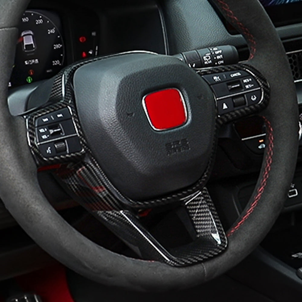 Carbon Fiber Steering Wheel Cover Fit for 11th Gen Civic Type r FL5 Typer (2022-2024) CR-V/HR-V(2023-2024) Steering Wheel Trim Cover Steering Wheel Wrap Interior Accessories (Bright Black)