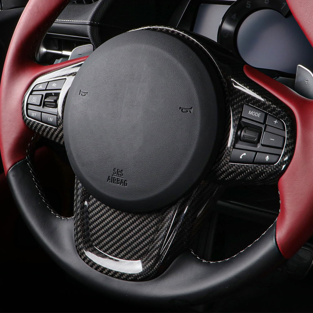 1pcs Dry Carbon Fiber Steering Wheel Panel Cover For GR Supra MK5 A90 2019+