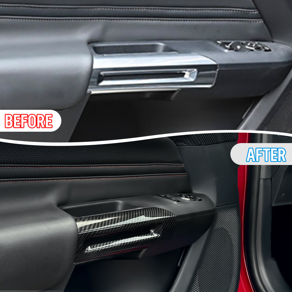 2pcs Dry Carbon Fiber Inner Door Handle Panel Cover For Ford Mustang S650 2024+