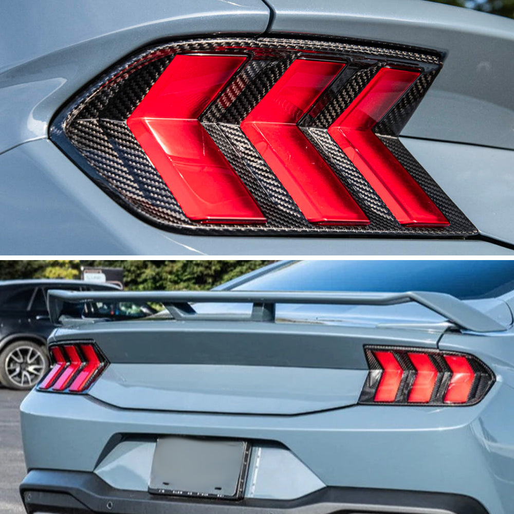 2pcs Dry Carbon Fiber Rear Tail Light Trim Fit For Ford Mustang S650 2024+