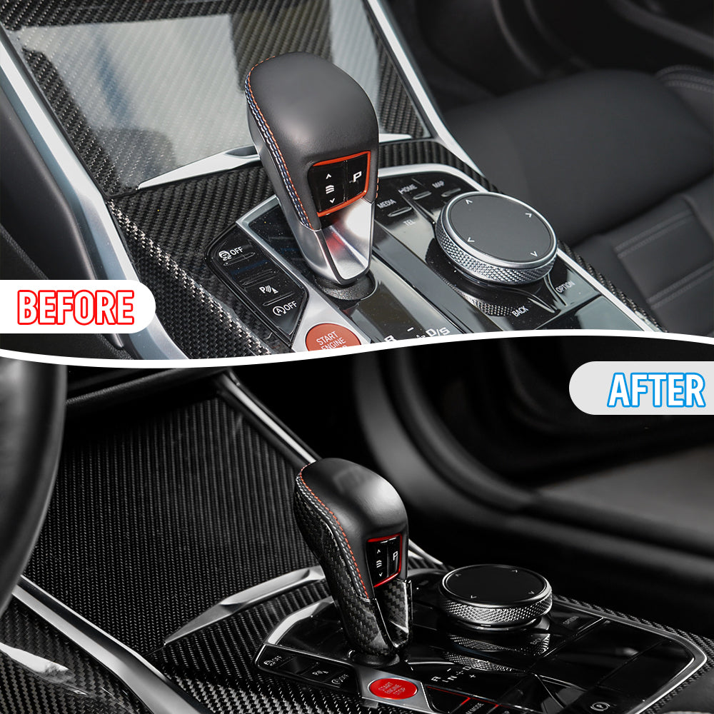 1pcs Dry Carbon Fiber Gear Shift Knob Panel Cover For BMW M2 G87 (2023-2024)