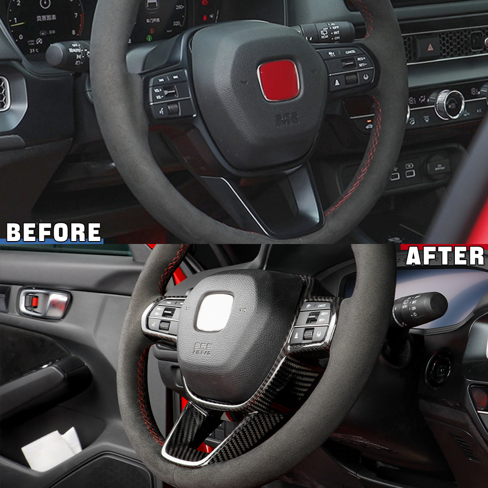 Carbon Fiber Steering Wheel Cover Fit for 11th Gen Civic Type r FL5 Typer (2022-2024) CR-V/HR-V(2023-2024) Steering Wheel Trim Cover Steering Wheel Wrap Interior Accessories (Bright Black)