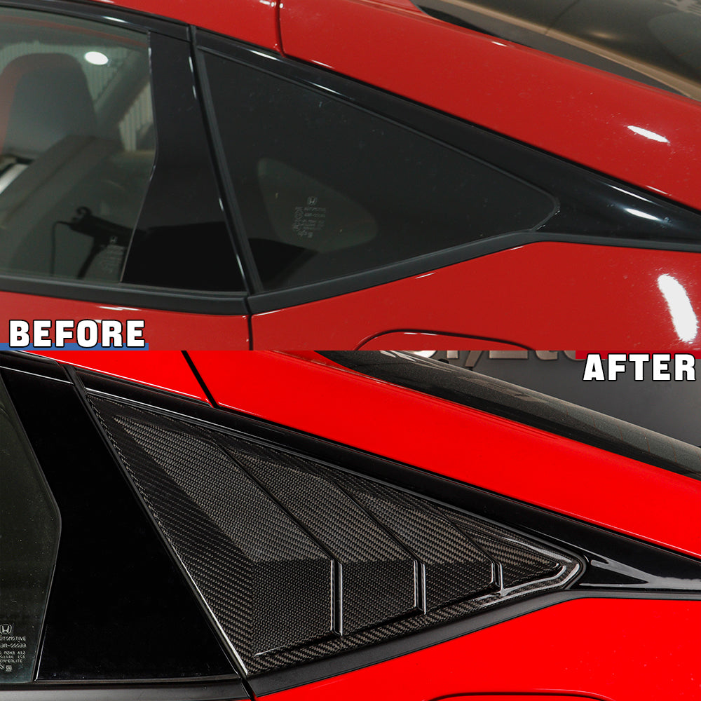 2pcs Gloss Carbon Fiber Rear Side Window Louvers For 11th Civic Type R FL5 2023+