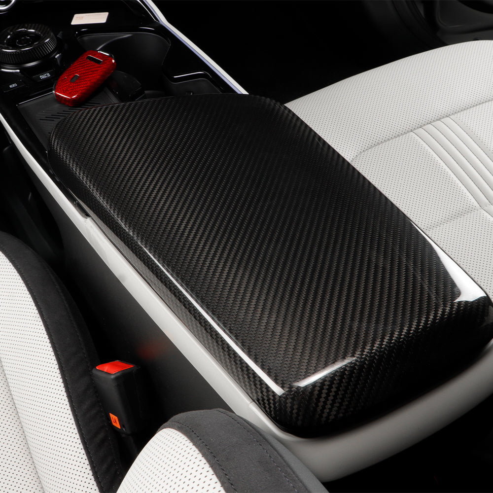 Real Carbon Fiber Central Console Armrest Panel Cover Fit for KIA EV6 2021-2024 Armrest Storage Box Mat