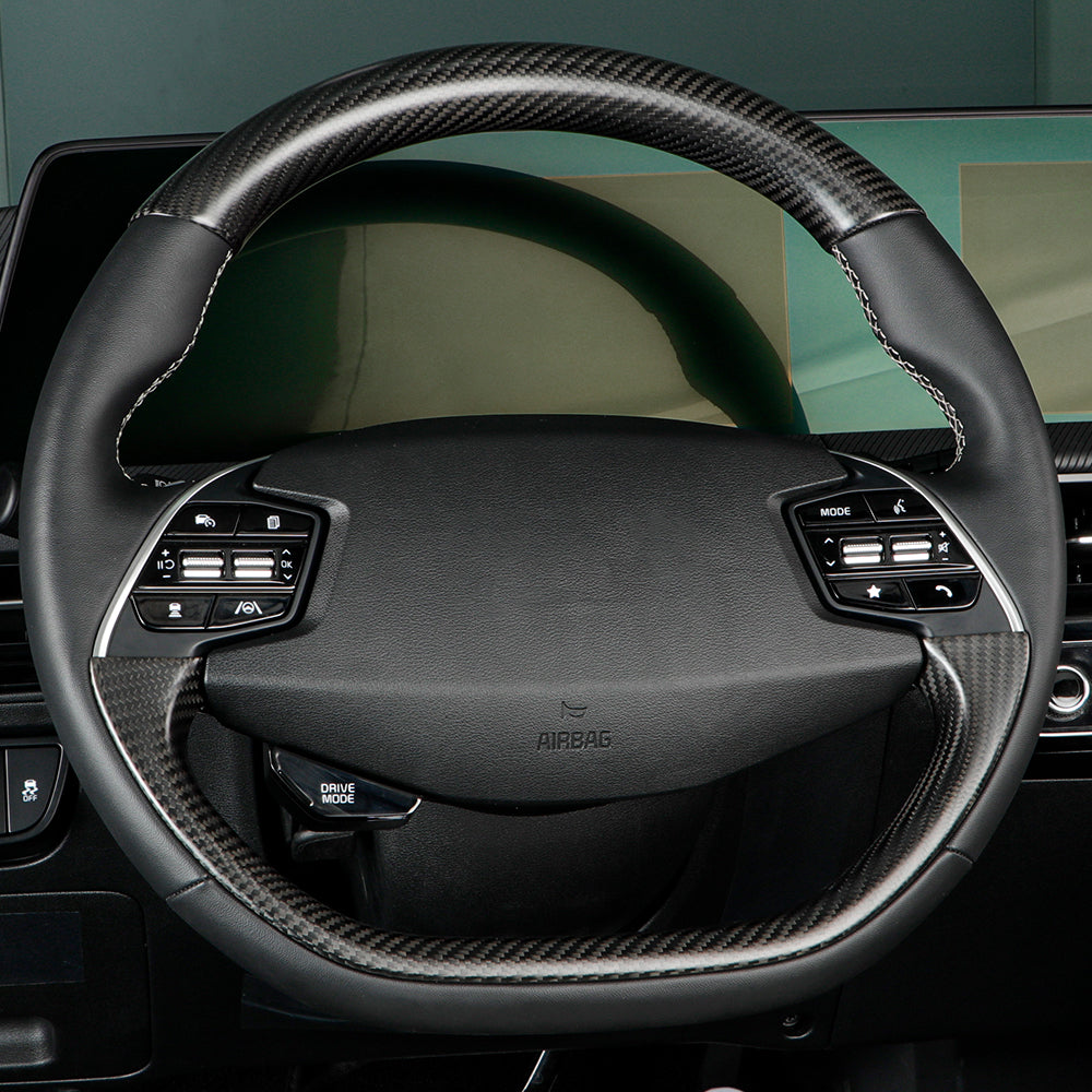 2PCS Real Carbon Fiber Car Steering Wheel Cover For Kia EV6 GT GT Line