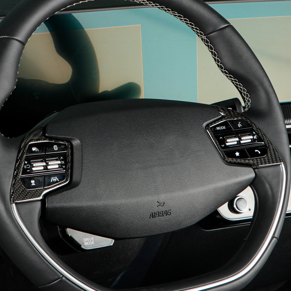 2pcs Carbon Fiber Steering Wheel Panel Trim Cover for KIA EV6 GT GTLINE (2021-2024)