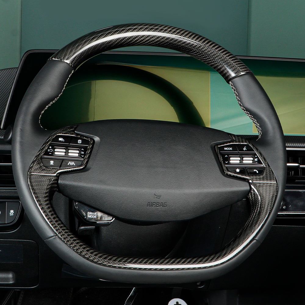 2PCS Real Carbon Fiber Car Steering Wheel Cover For Kia EV6 GT GT Line