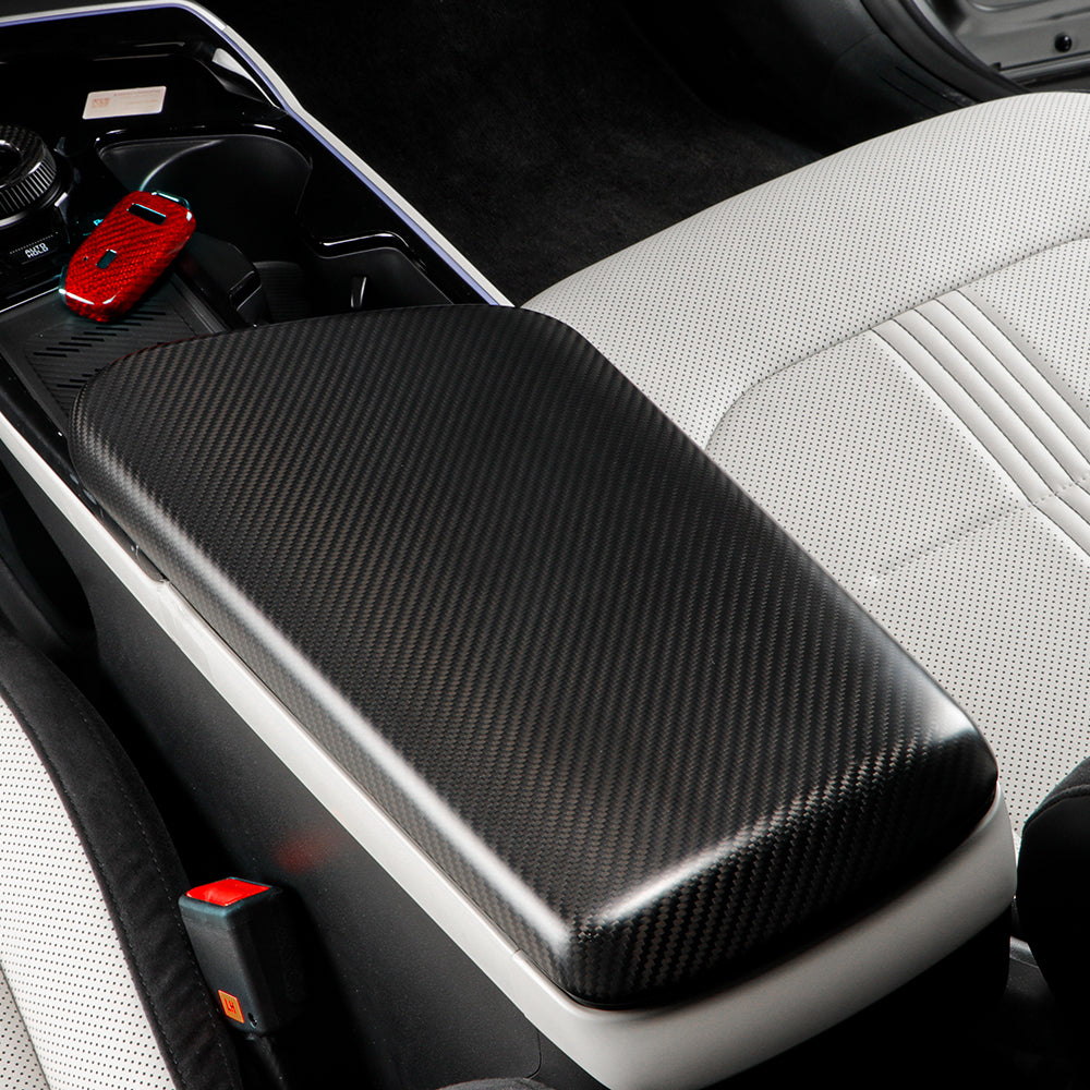 Real Carbon Fiber Central Console Armrest Panel Cover Fit for KIA EV6 2021-2024 Armrest Storage Box Mat