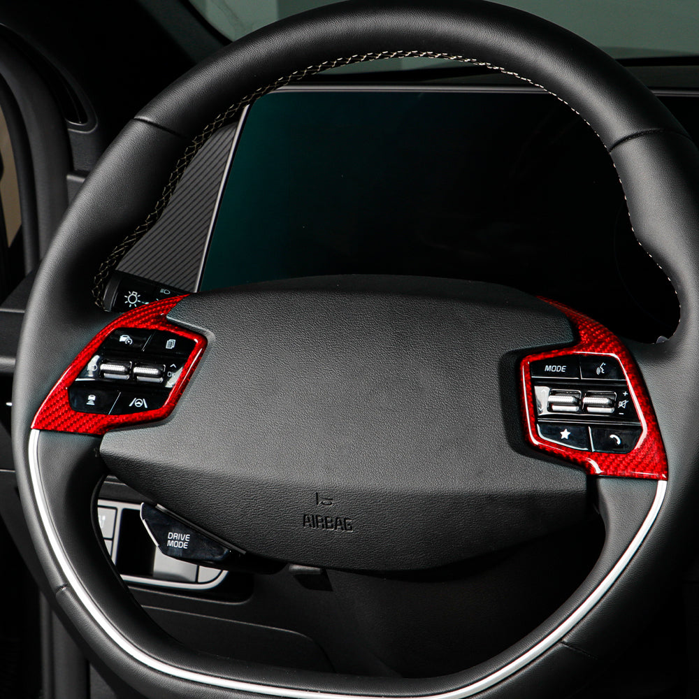 2pcs Carbon Fiber Steering Wheel Panel Trim Cover for KIA EV6 GT GTLINE (2021-2024)