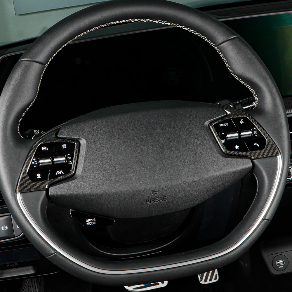 2pcs Carbon Fiber Steering Wheel Panel Trim Cover for KIA EV6 GT GTLINE (2021-2024)