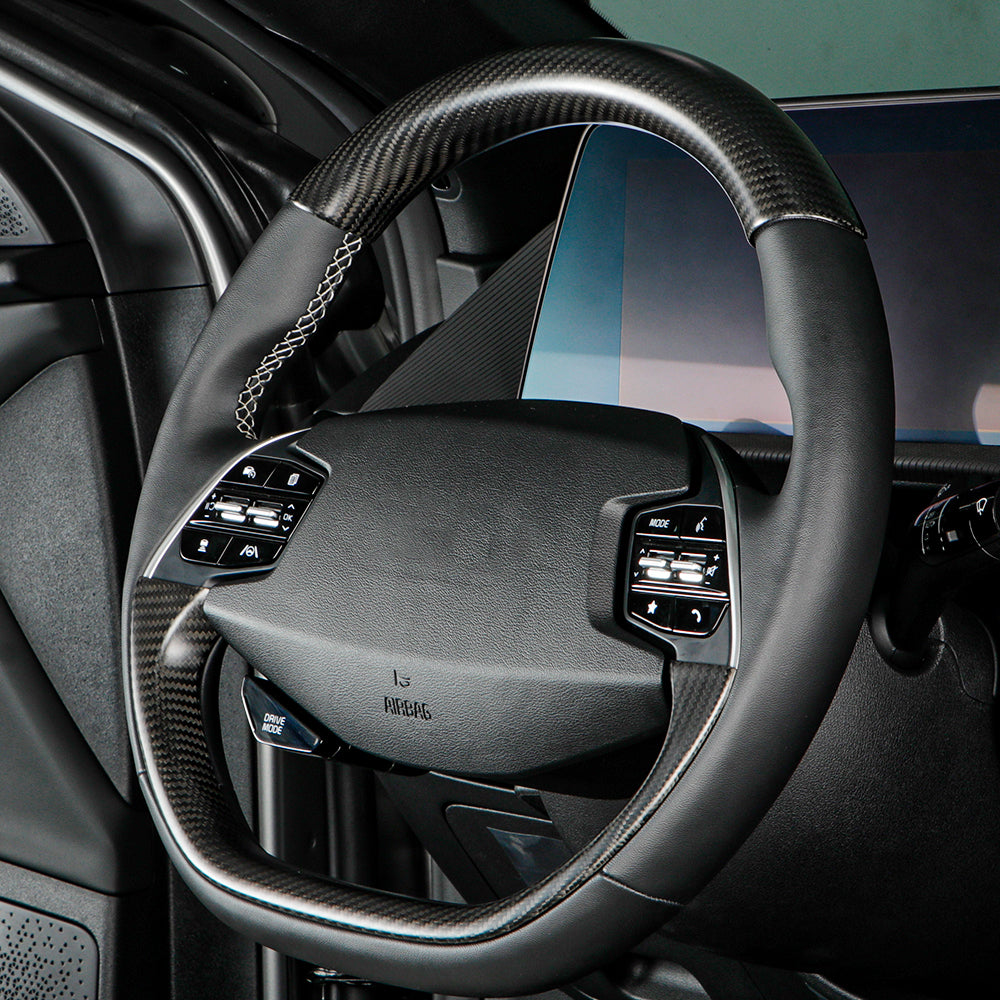 2PCS Real Carbon Fiber Car Steering Wheel Cover For Kia EV6 GT GT Line