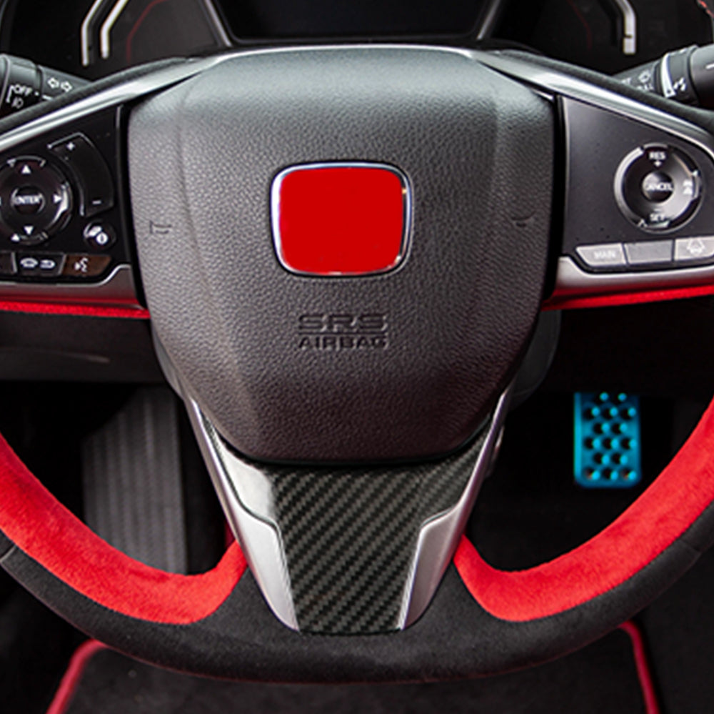 Gloss Carbon Fiber Steering Wheel Panel Trim Cover For Honda Civic Type R FK8