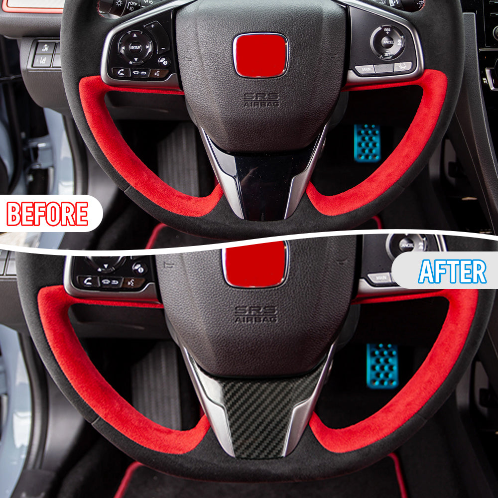 Gloss Carbon Fiber Steering Wheel Panel Trim Cover For Honda Civic Type R FK8