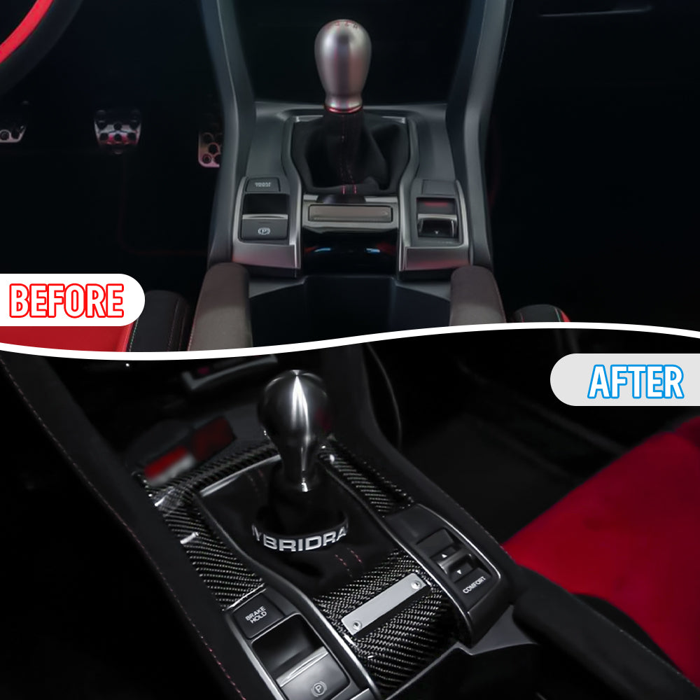 Gloss Carbon Fiber Gear Shift Panel Trim Cover Fit For Honda Civic Type R FK8