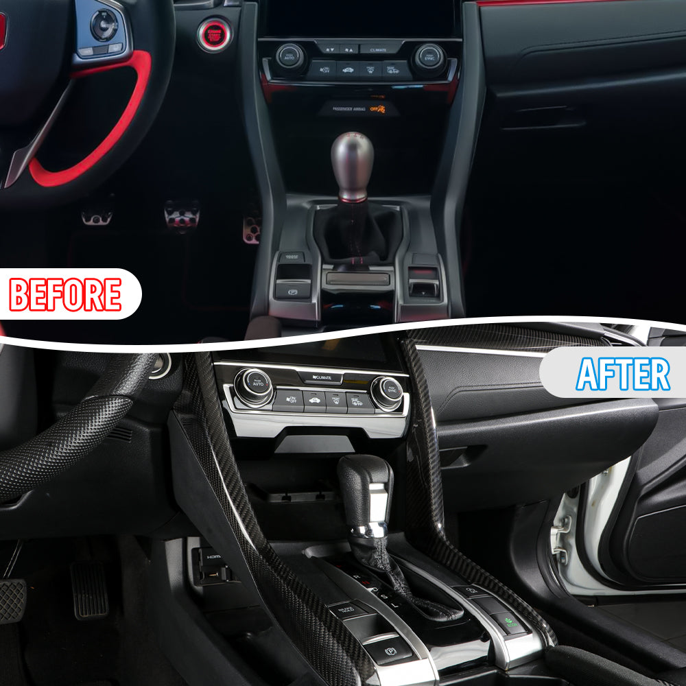 Real Carbon Fiber Gear Shift Side Panel Cover Trim For Honda Civic Type R FK8