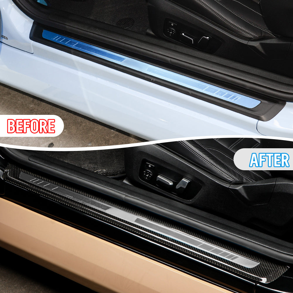 2pcs Real Carbon Fiber Door Sill Panel Cover Trim Fit BMW M2 G87 2023-2024
