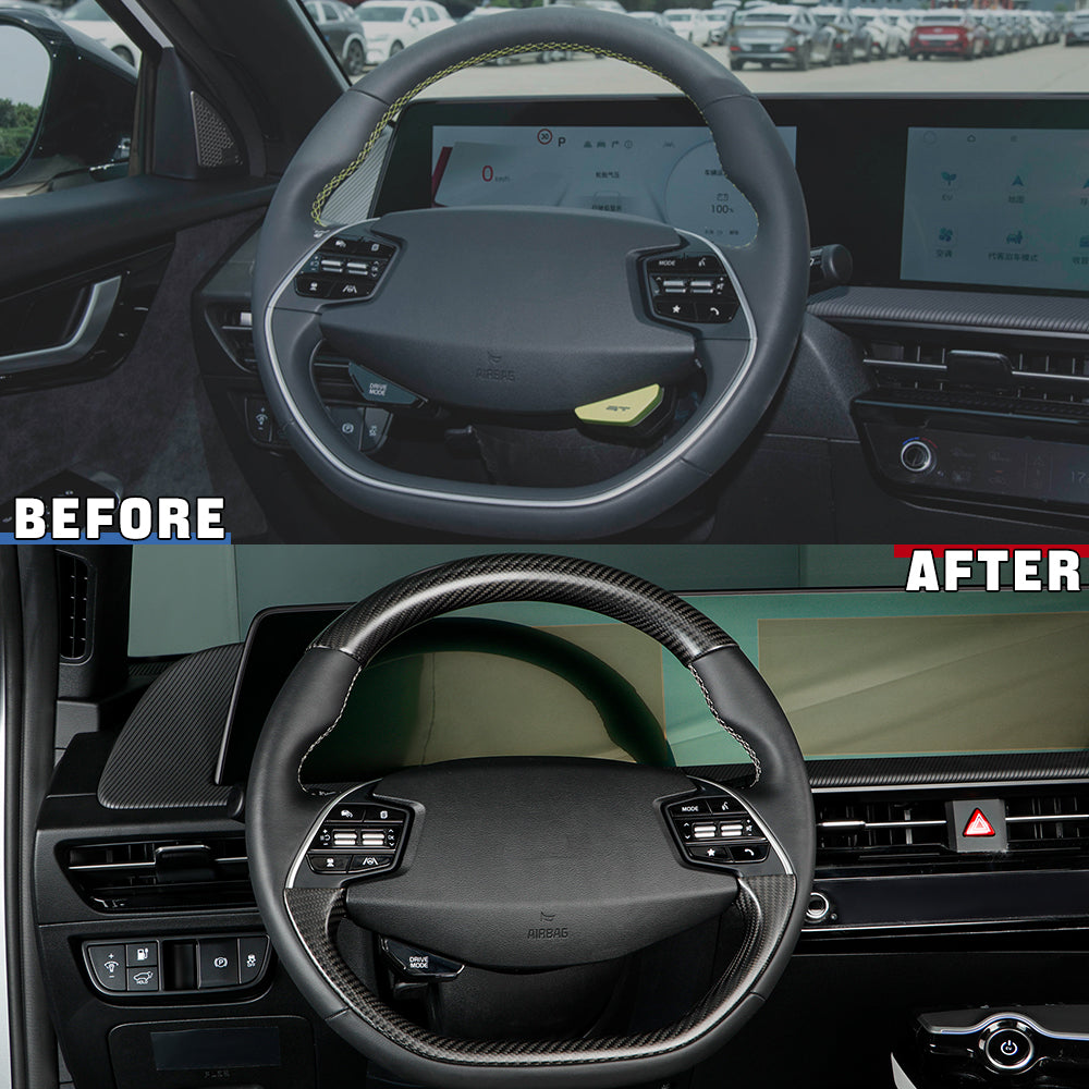 2PCS Real Carbon Fiber Car Steering Wheel Cover For Kia EV6 GT GT Line