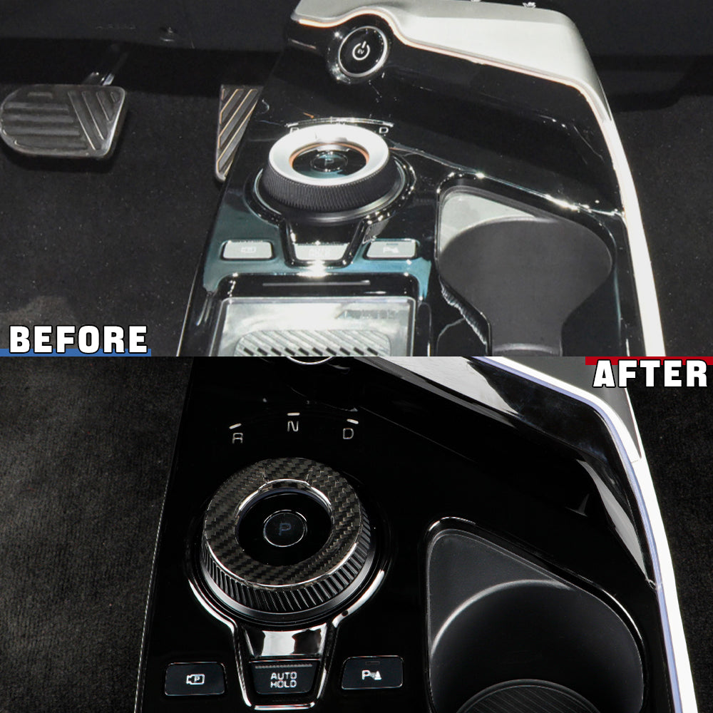 Gloss Black Carbon Fiber Gear Shift Knob Switch Cover for KIA EV6(2021-2024)