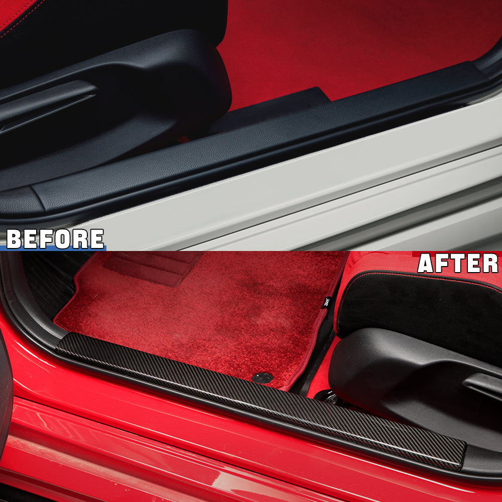 2pcs Real Carbon Fiber Car Door Pedal Kick Cover Fit for 11th Gen Civic Type R FL5 Typer Door Sill Cover Front and Rear Door Kick Panels Strip Overlay Accessories (2pcs Rear Door Gloss)